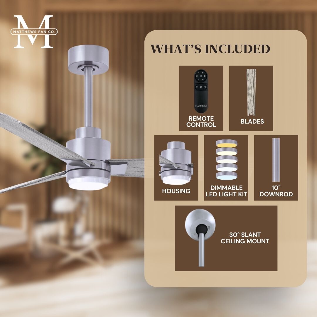 Atlas Alessandra - LK 72 inch Brushed Nickel with Barn Wood Tone Blades Ceiling Fan